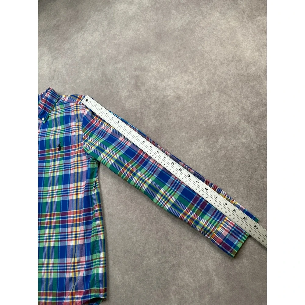 Polo Ralph Lauren Boys L 14-16 Multicolor Plaid Madras Button Down Shirt Stretch